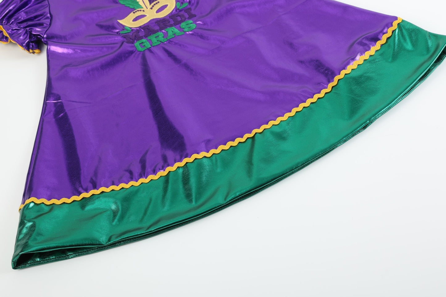 Girls Purple Mardi Gras Applique Bishop Dress