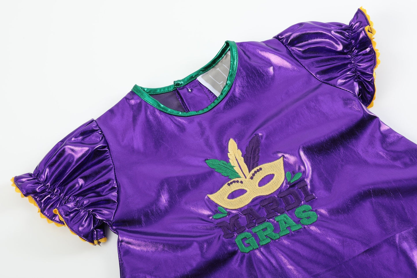 Girls Purple Mardi Gras Applique Bishop Dress