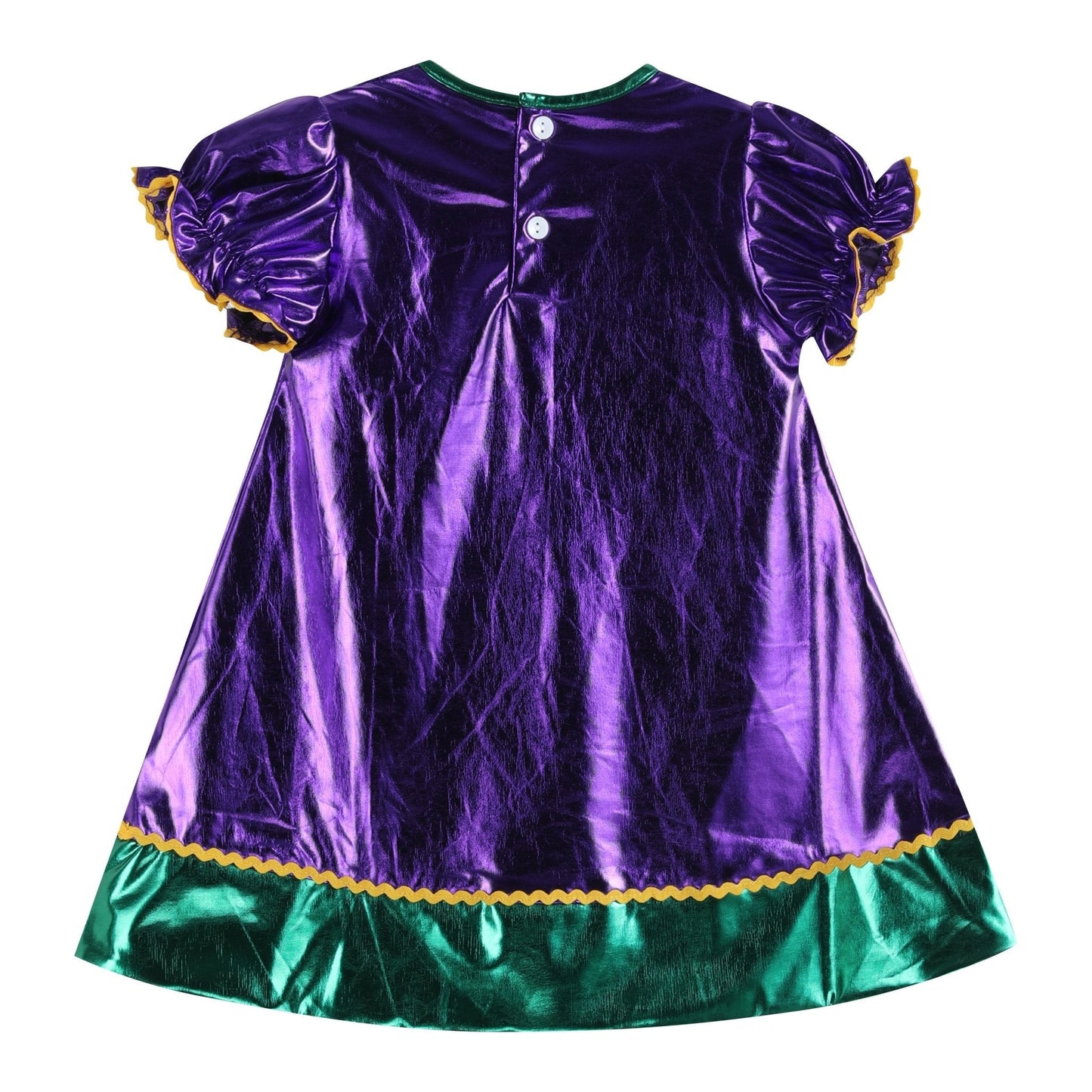 Girls Purple Mardi Gras Applique Bishop Dress