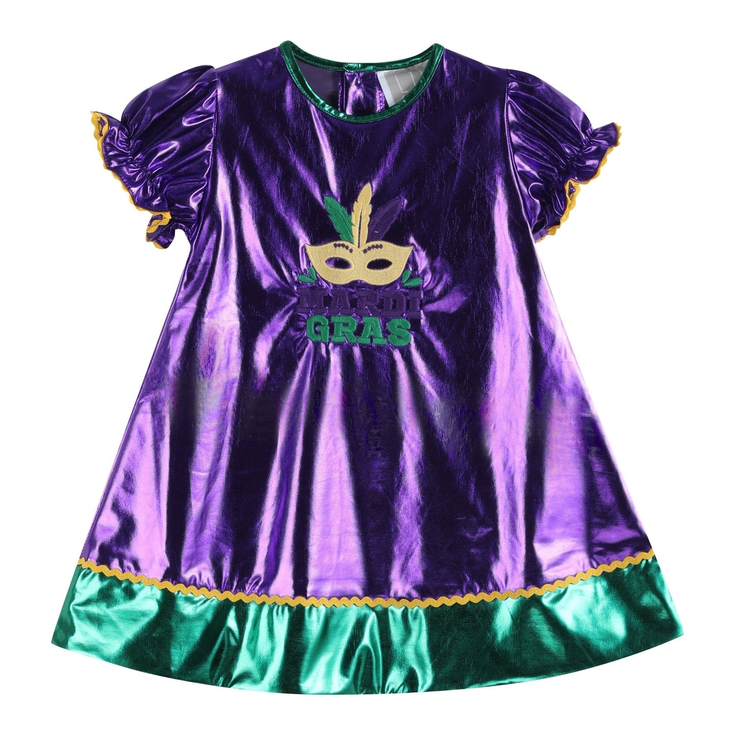 Girls Purple Mardi Gras Applique Bishop Dress