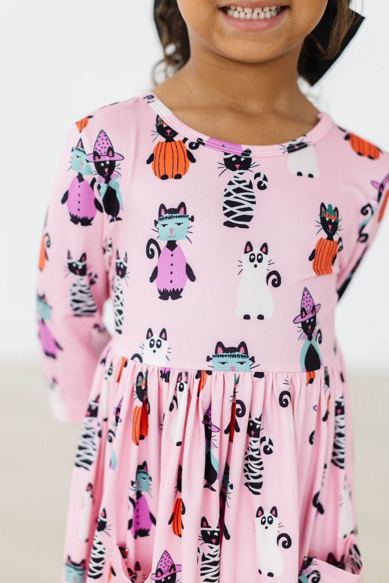 Purr - fectly Spooky 3/4 Sleeve Pocket Twirl Dress - Blissfully Lavender BoutiqueMila & Rose ®