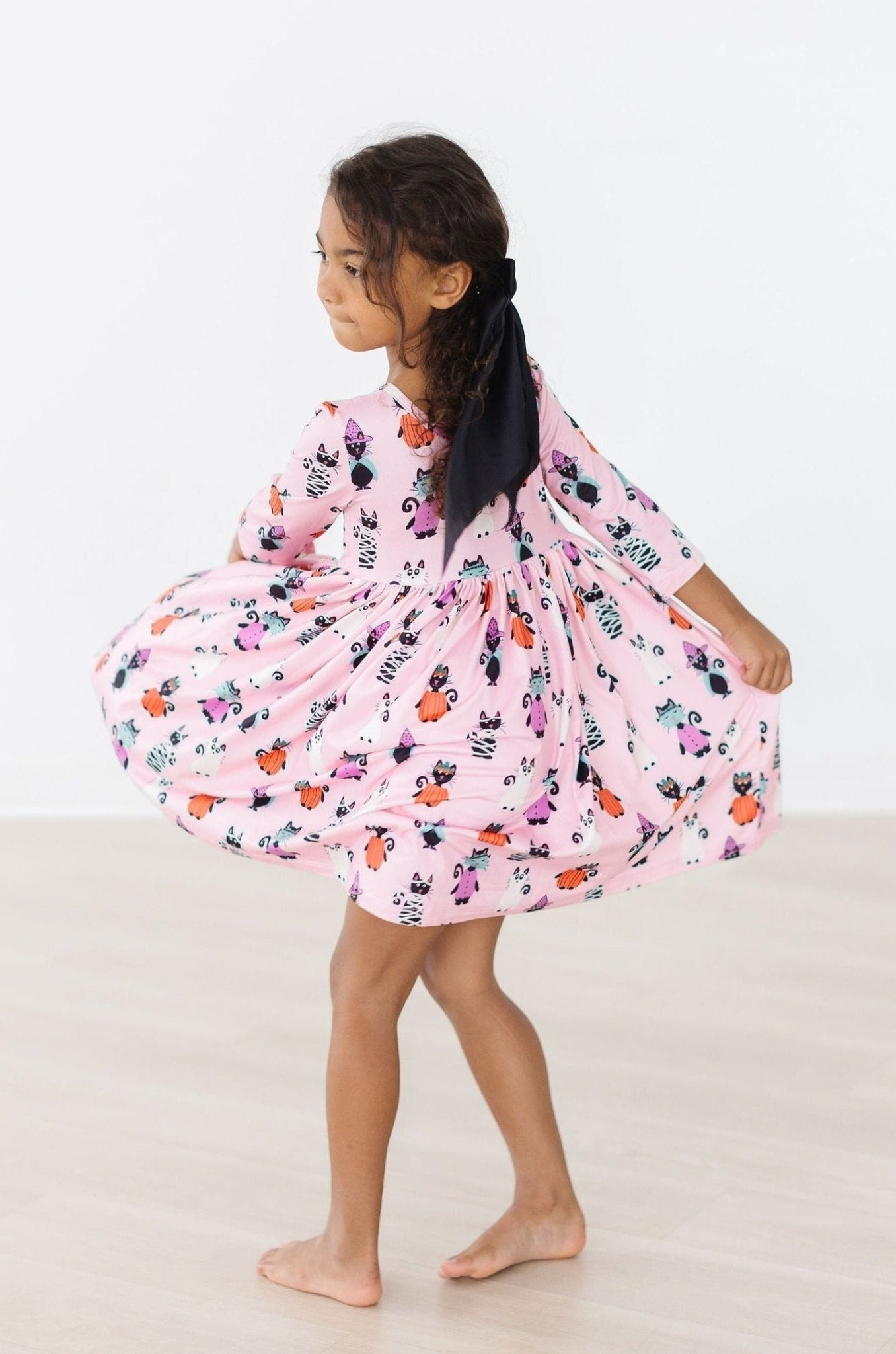 Purr - fectly Spooky 3/4 Sleeve Pocket Twirl Dress - Blissfully Lavender BoutiqueMila & Rose ®