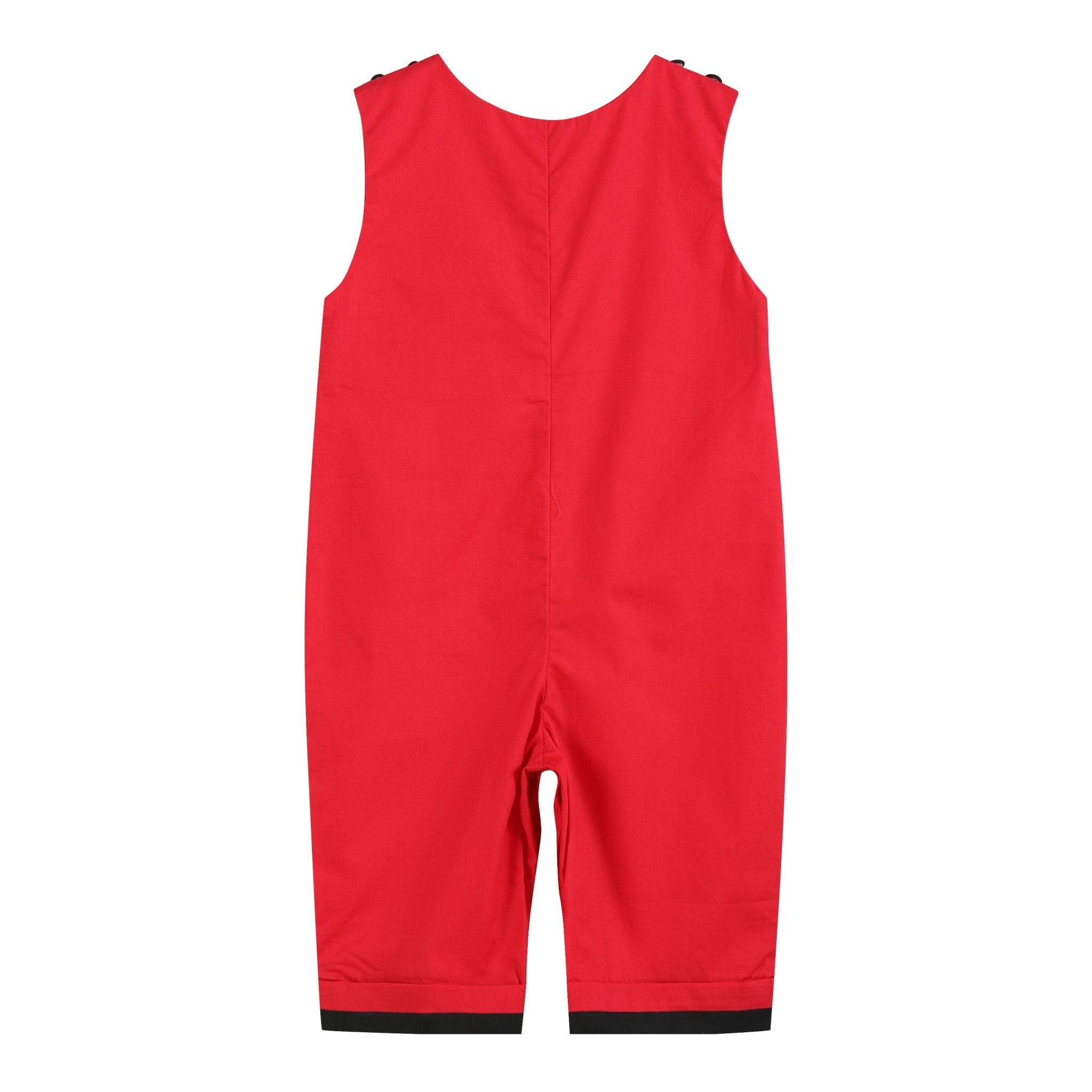 Red and Black Football Smocked Overalls