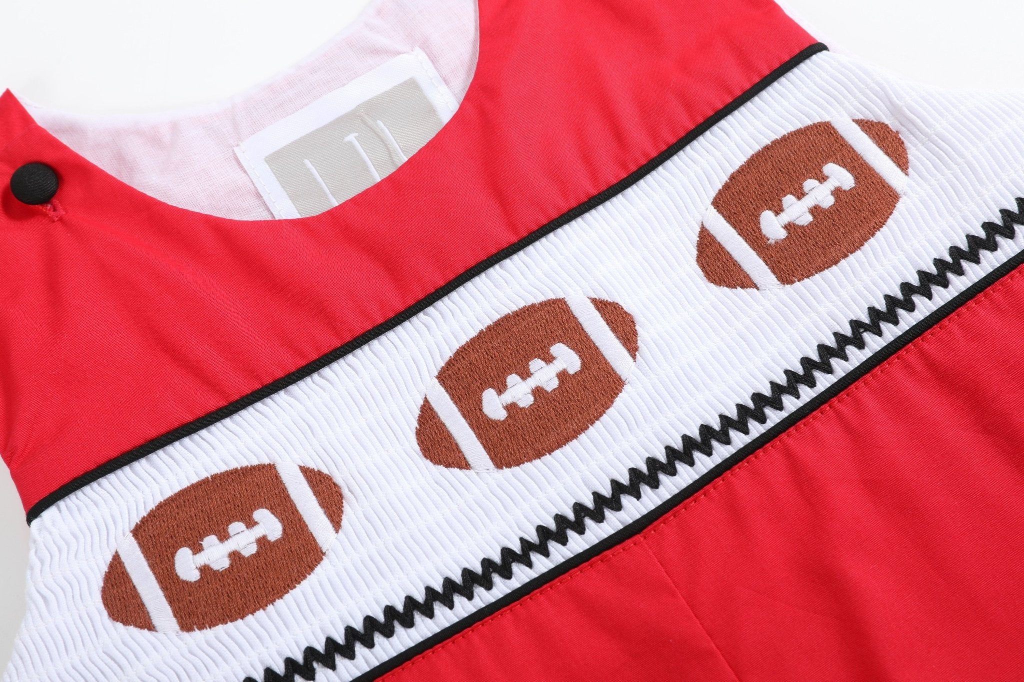 Red and Black Football Smocked Overalls
