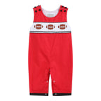 Red and Black Football Smocked Overalls