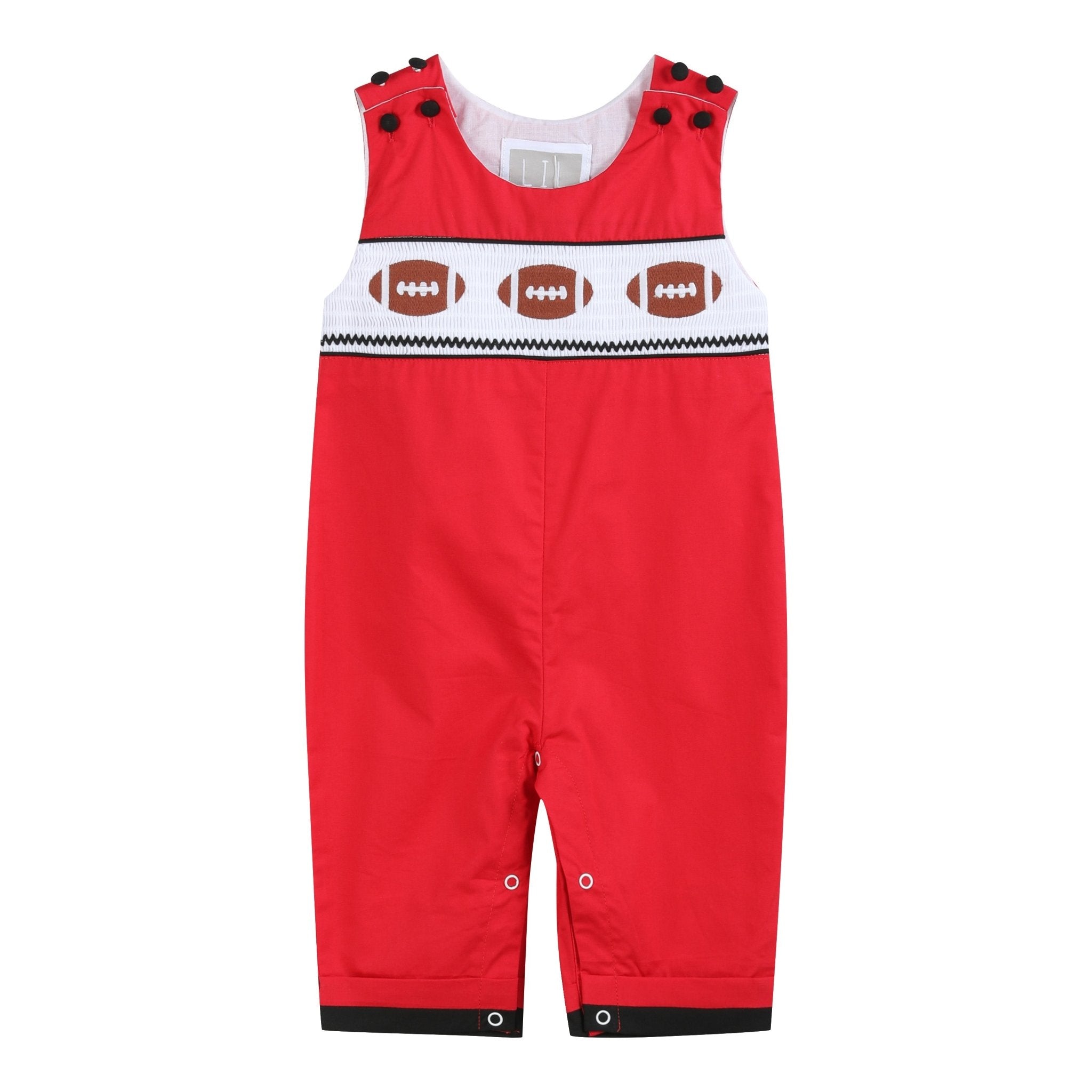 Red and Black Football Smocked Overalls