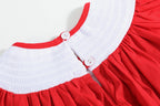 Red Christmas Bows Smocked Bishop Dress