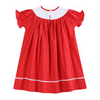 Red Christmas Bows Smocked Bishop Dress