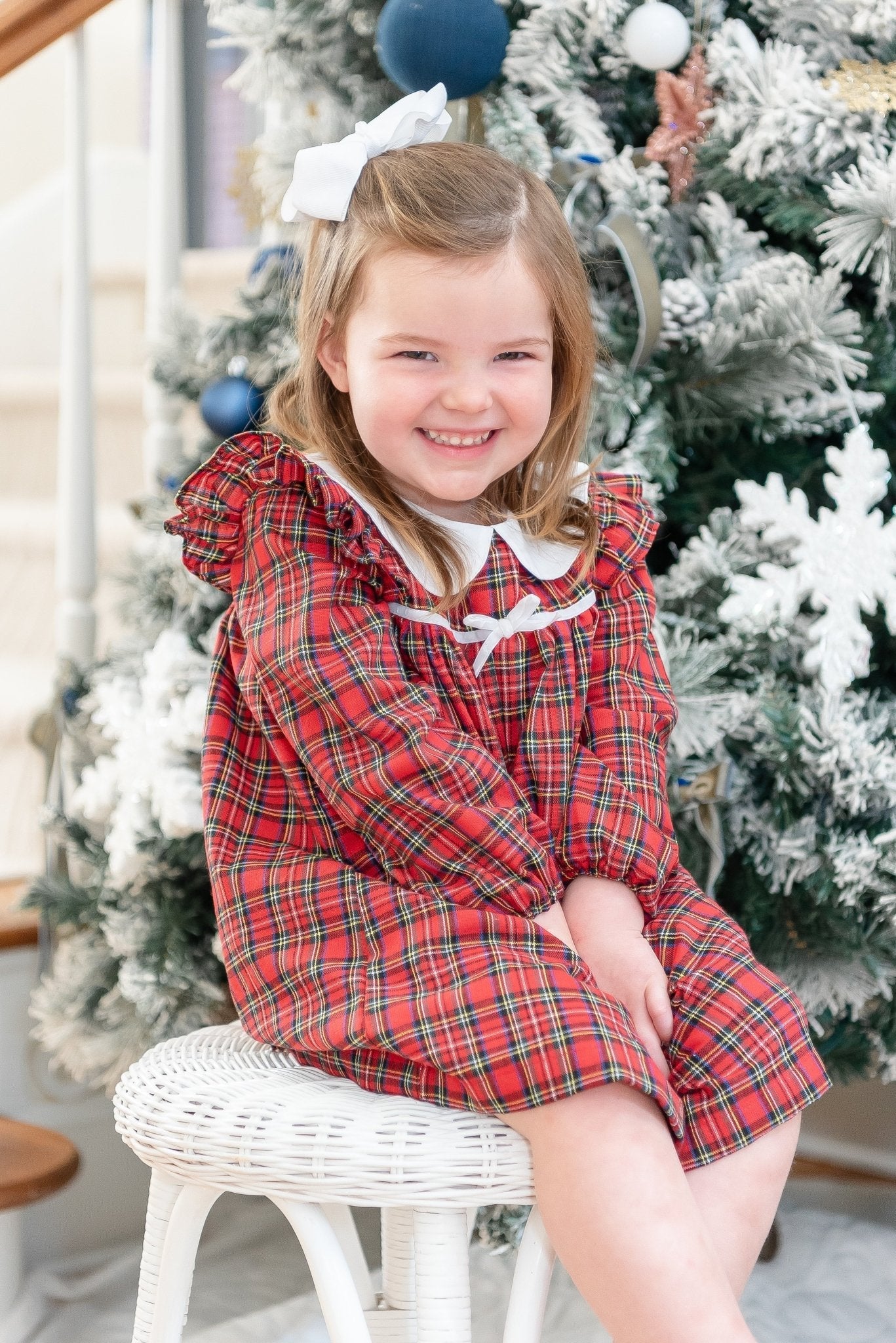 Red Christmas Plaid Colllared Ruffle Dress
