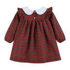Red Christmas Plaid Colllared Ruffle Dress