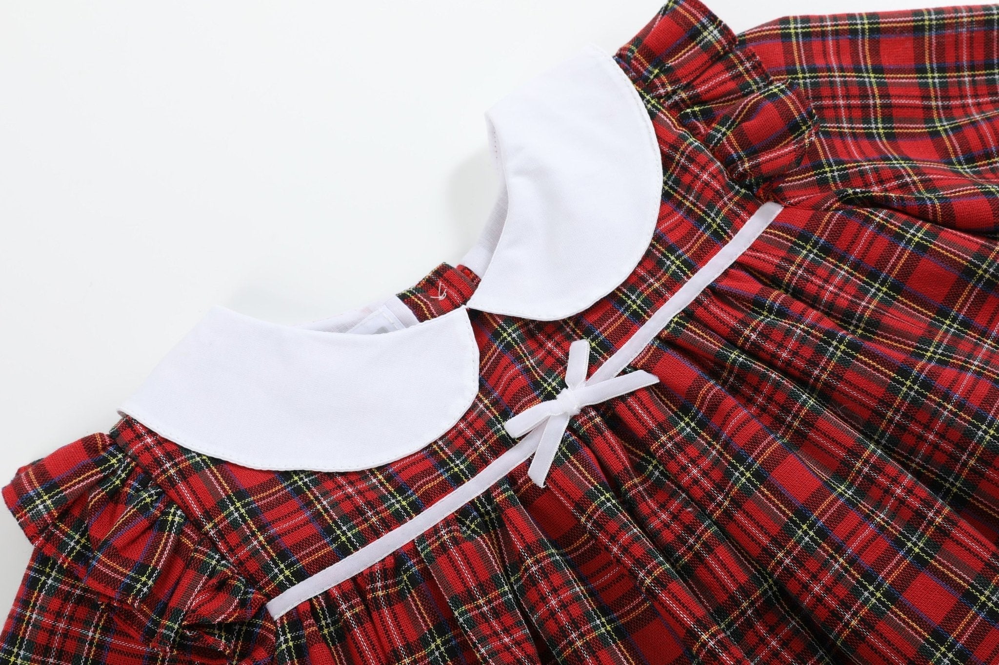 Red Christmas Plaid Colllared Ruffle Dress