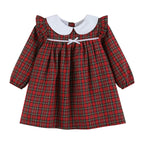 Red Christmas Plaid Colllared Ruffle Dress
