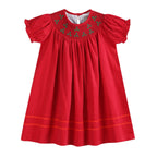 Red Corduroy Mistletoe Smocked Bishop Dress