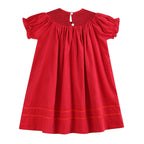 Red Corduroy Mistletoe Smocked Bishop Dress