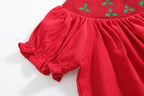 Red Corduroy Mistletoe Smocked Bishop Dress