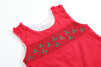 Red Corduroy Mistletoe Smocked Overalls