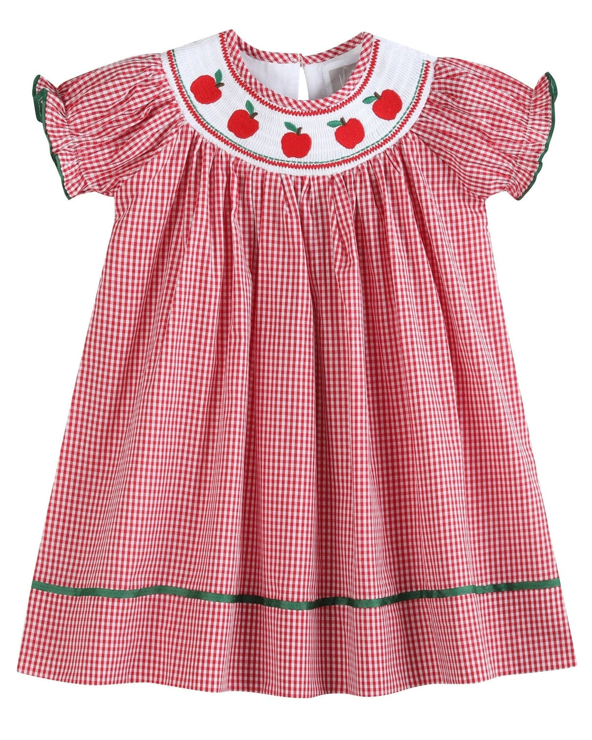 Red Gingham Apple Smocked Bishop Dress