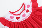 Valentine Red Heart and Lace Smocked Bishop Dress