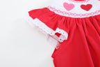 Valentine Red Heart and Lace Smocked Bishop Dress