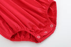 Valentine Red Heart and Lace Smocked Romper