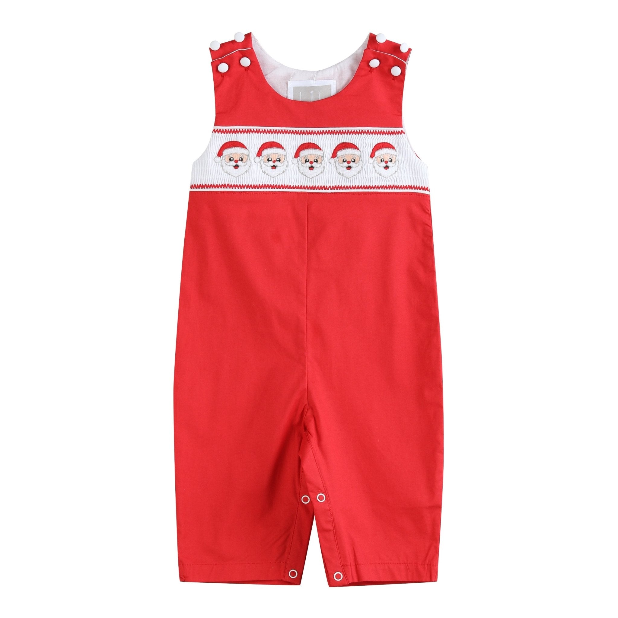 Red Santa Smocked Overalls