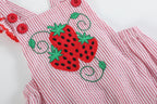 Red Seersucker Strawberry Ruffle Romper