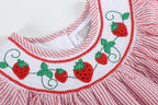 Red Seersucker Strawberry Smocked Bishop Dress