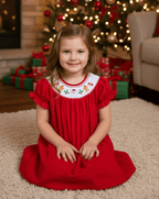 Red Velour Christmas Smocked Bishop Dress