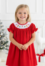Red Velour Christmas Smocked Bishop Dress