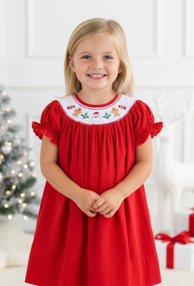Red Velour Christmas Smocked Bishop Dress