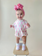 Hooded Bubble Romper | Pink Bolts