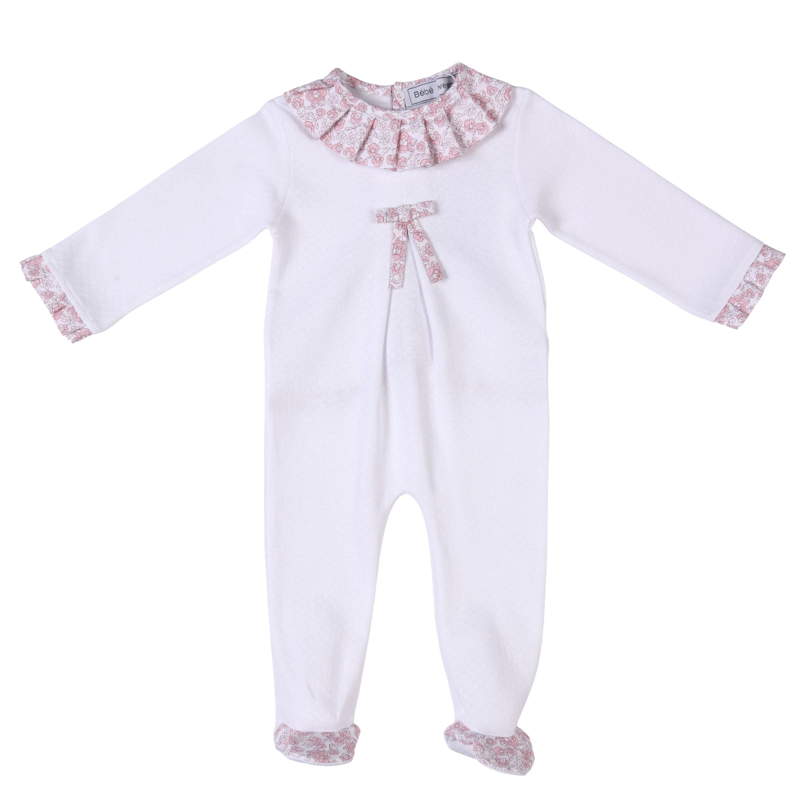 Rose Sweet White Floral Cotton Babygrow Footie
