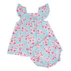 Pretty Pink Floral Ruffle Dress with Bloomer