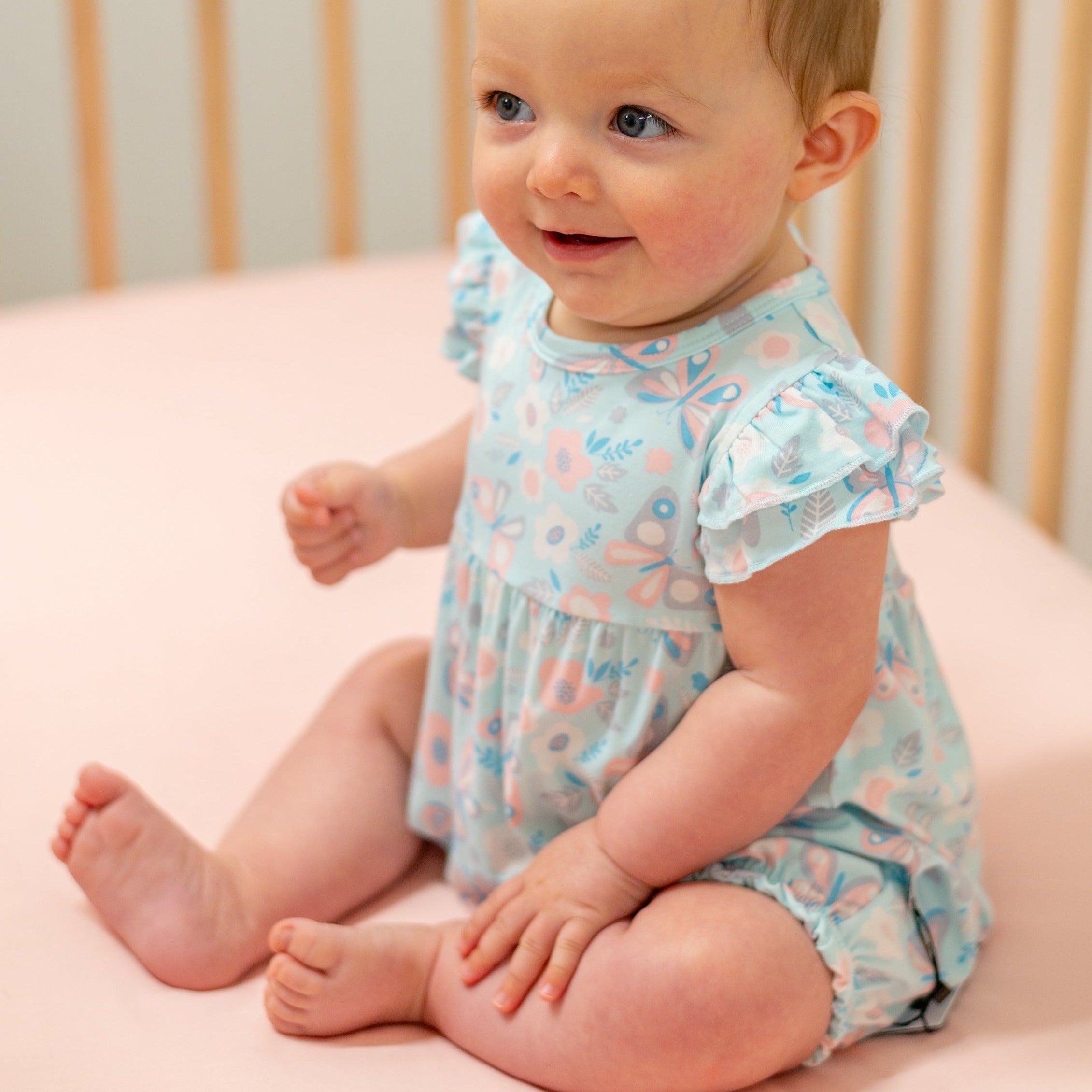 Butterfly Aqua Ruffle Romper