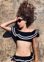 Black Bikini with White Ric Rac Trim