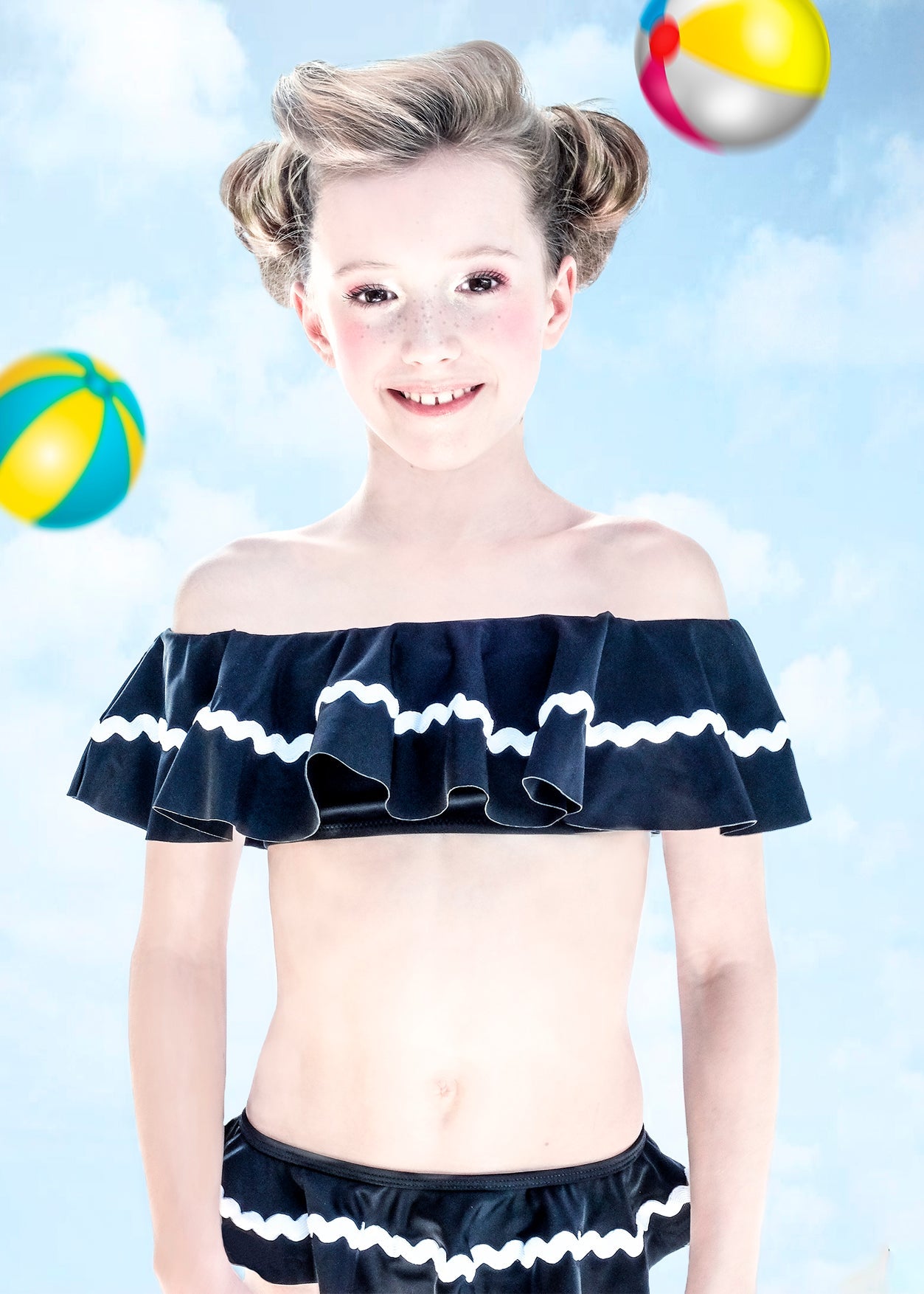 Black Bikini with White Ric Rac Trim
