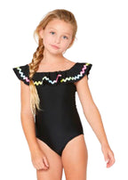 Black Ric Rac Off-Shoulder Swimsuit