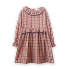 Girls' Ruffle Collar Long Sleeve Dress | Red and Blue Check