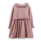 Girls' Ruffle Collar Long Sleeve Dress | Red and Blue Check