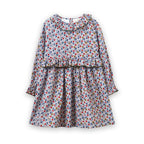 Girls' Ruffle Collar Long Sleeve Dress | Blue and Mustard Floral