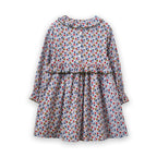Girls' Ruffle Collar Long Sleeve Dress | Blue and Mustard Floral