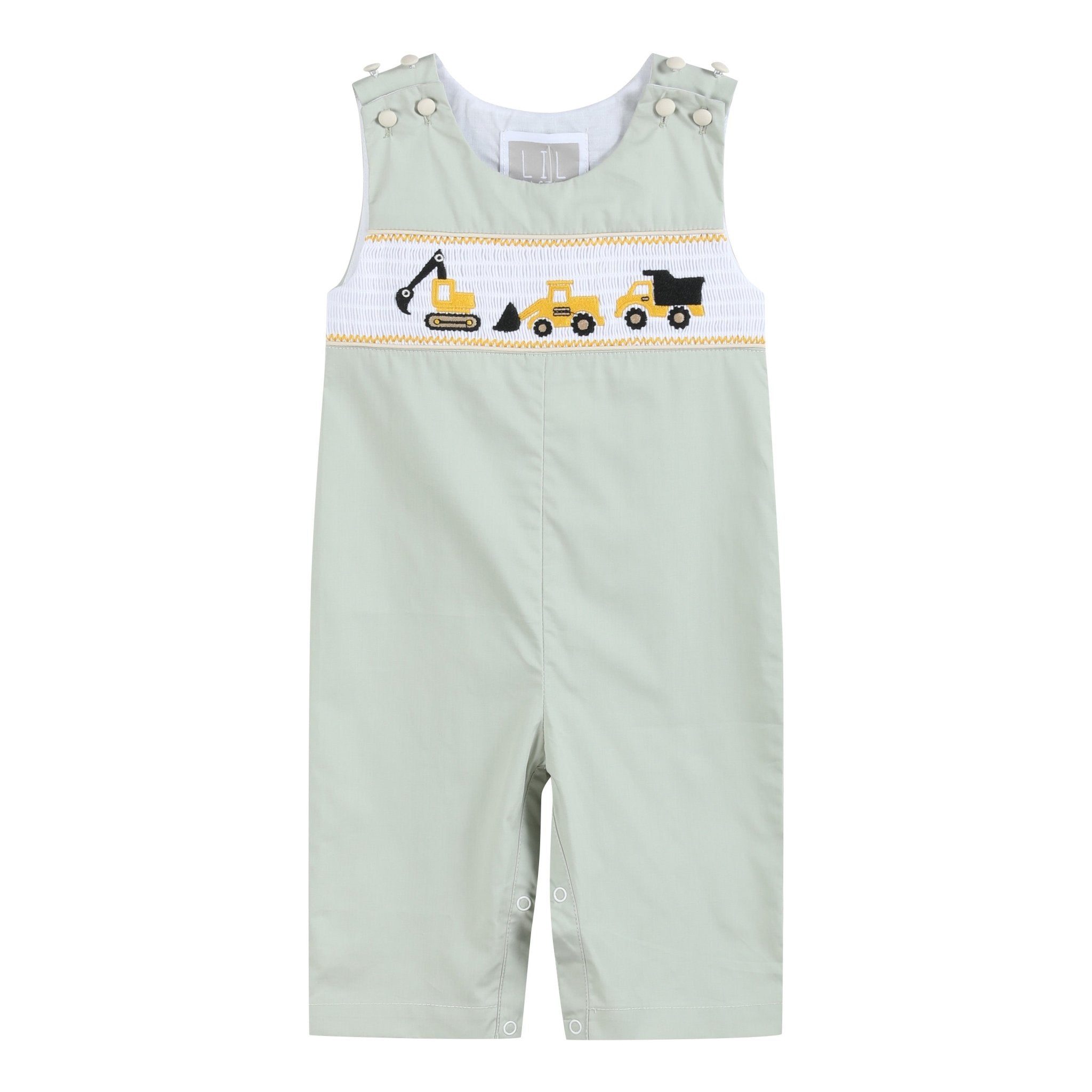 Sage Green Construction Smocked Overalls