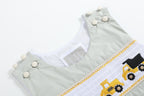 Sage Green Construction Smocked Overalls