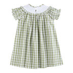 Sage Green Gingham Pumpkin Smocked Bishop Dress