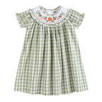 Sage Green Gingham Pumpkin Smocked Bishop Dress