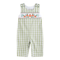 Sage Green Gingham Pumpkin Smocked Overalls