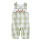 Sage Green Gingham Pumpkin Smocked Overalls