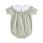 Sage Green Gingham Pumpkin Smocked Romper