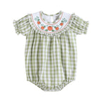 Sage Green Gingham Pumpkin Smocked Romper