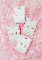 Screwback Stud Earrings - Clara Cross Gold Sparkle